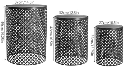 Metal Frame Accent Table,Cylindrical Outdoor Side Table,Decorative Garden Stool,Set of 3 Nesting Side Table,Modern Decorative Garden Stool for Patio Balconies Cafes Parks (3, Black)