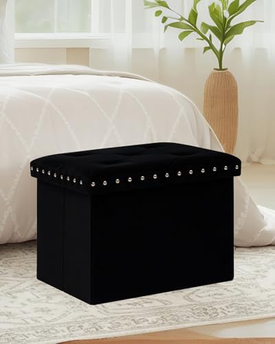 B FSOBEIIALEO Storage Ottoman Cube, 16.5" Velvet Folding Ottoman, Black