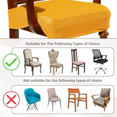 Havawish Extra Wide Dining Chair Seat Covers, Yellow, Velvet, 1 Pcs