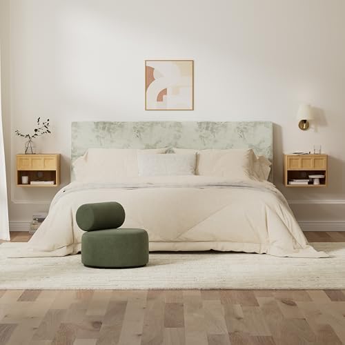 EYYTHUNG Floating Nightstand Set of 2, Wall Mounted Bedside Table with Storage Drawer and Open Shelf, Night Stand with Curved Corners for Living Room, Bedroom, Dorm, Natural Oak