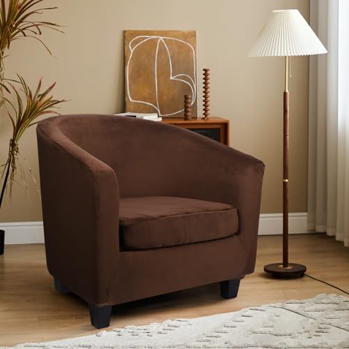 Chair Cover for Living Room, 2 Piece Barrel Club Chair Slipcover with Chair Cushion Cover, High Stretch Velvet Armchair Barrel Chair Slipcover Washable Furniture Protector for Living Room