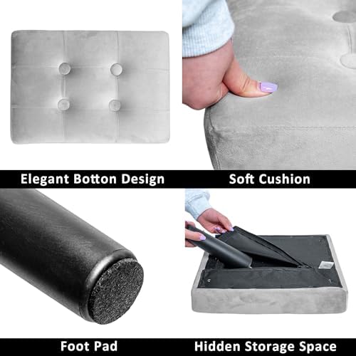 CAROLMADE Ottoman Foot Rest, Velvet Small Ottoman Foot Stool with Legs Modern Footstool Ottomans for Living Room Entryway Office (Velvet-Grey)
