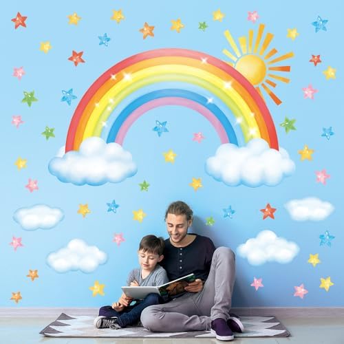 DECOWALL Rainbow Sun Clouds Stars Wall Stickers Decals Nursery (SG3-2314)