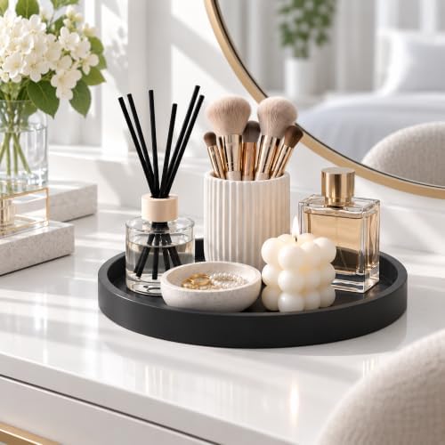 Silicone Bathroom Tray Coffee Table Decor Perfume Organizer, 11" Black