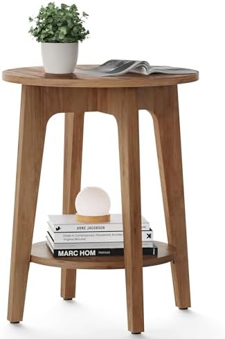 VASAGLE Round Side Table with Lower Shelf, End Table for Small Spaces