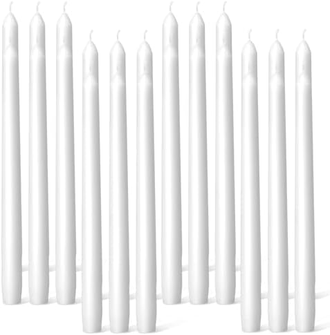 Everymoment White Taper Candles - 24 Pack 10 Inch Candlesticks - Dripless & Smokeless for 8 Hours - Unscented Paraffin Wax - Perfect for Wedding Christmas Halloween Holiday Dinner Table & Home Decor