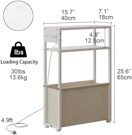 Leomonio Narrow Side Table, Slim Night Stand with Magazine Rack
