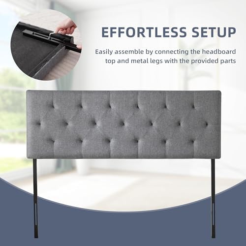 Linen Headboard King Size, Adjustable Height Headboard 37-51 in, Light Gray