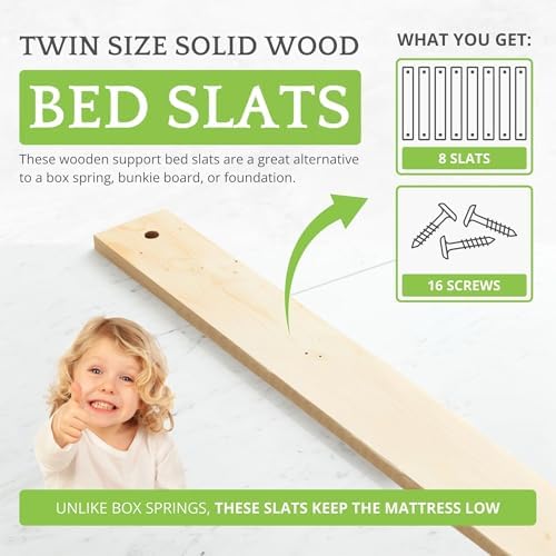 Replacement Bed Slats for Twin, Full, Queen & King Beds; Solid Wood Support