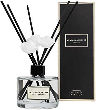 CULTURE & NATURE Reed Diffuser Set 6.7oz (200ml) French Lavender Scented Diffuser with Sticks Home Fragrance Reed Diffuser for Bathroom Shelf Decor