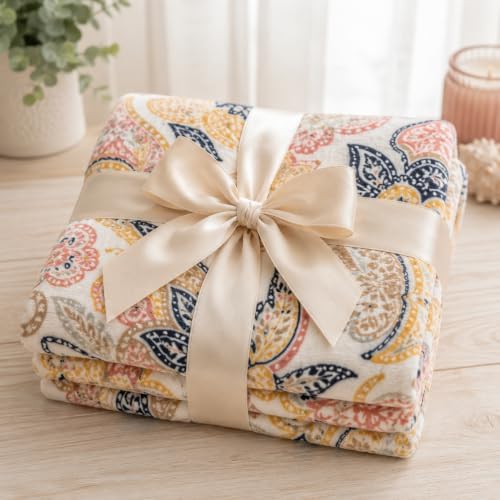 Soft Fleece Throw Blanket, Bohemian Boho Yellow Floral Paisley, 50x70