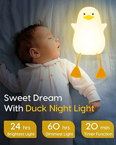 Amaredom Cute Duck Night Light, Squishy Duck Lamp, Silicone Dimmable Nursery Nightlight, Rechargeable LED Bedside Lamp with 20 Minutes Timer & Tap Control for Kids Baby Toddler Decor Bedrooms