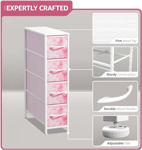 Sorbus 4-Drawer Narrow Dresser for Bedroom (Tie-dye Pink)