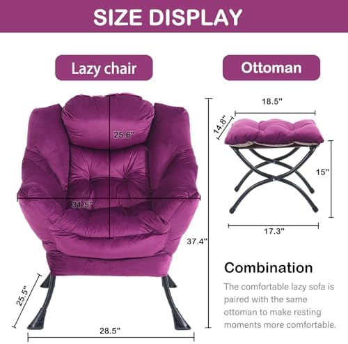 LITA Lazy Chair with Ottoman, Comfy Accent Reading Chair