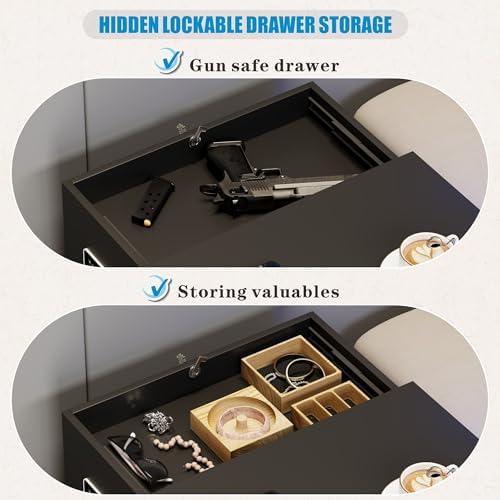 FREDEES LED Nightstand with Gun Drawer & Charging Station