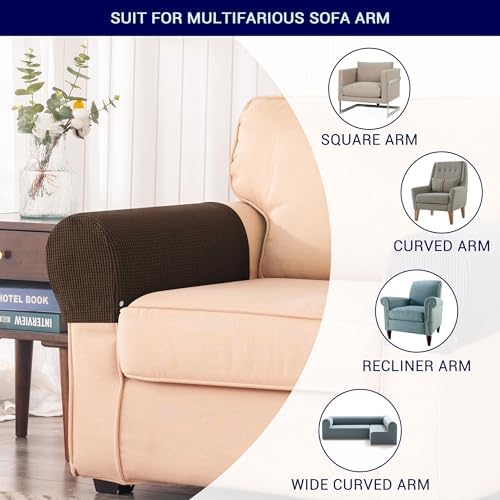 SUBRTEX Stretch Couch Arm Covers Set of 2, Non-Slip Sofa Armrest Slipcovers