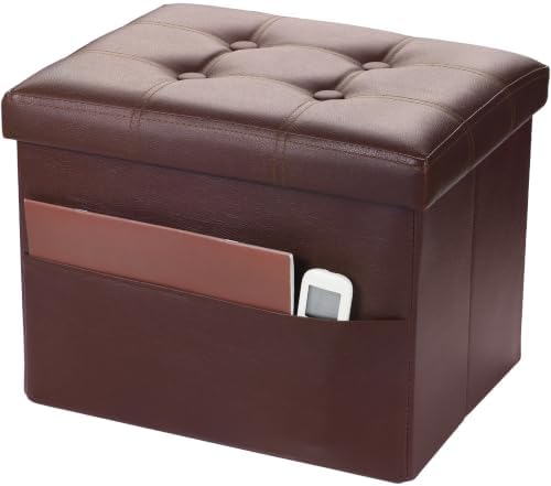 Bsketa Storage Ottoman Bench,17 Inch Folding Leather Foot Rest Stool, Brown