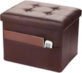 Bsketa Storage Ottoman Bench,17 Inch Folding Leather Foot Rest Stool, Brown