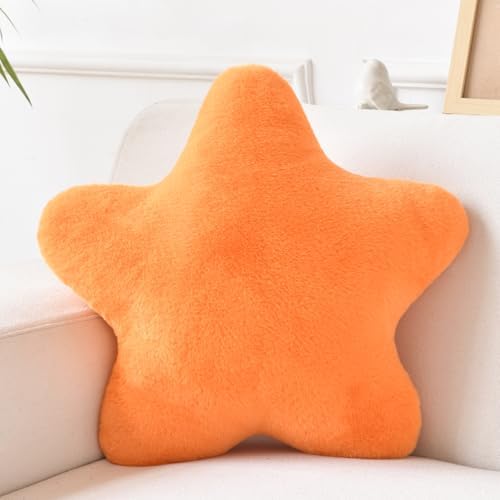Star Pillow, Decorative Throw Pillows for Bed Couch, 15" Star Shaped Pillow Plush Floor Cushions Room Decor Pillow with Faux Rabbit Fur for Sofa Bedroom Living Room (Orange, 15" x 15")