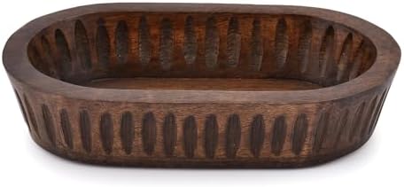 Samhita Mango Wood Decorative Bowls for Home Décor, Decorative Long Wooden Bowl for Table Centerpiece (10" x 6" x 2")
