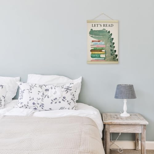 Cute Crocodile Animal Reading Poster Hanger Frame, Let's Read Poster Frames Artwork Canvas Wall Art Prints, Educational Wall Decor Art Prints Hanging For Kids Room Nursery Classroom 12x16 Inch - 09