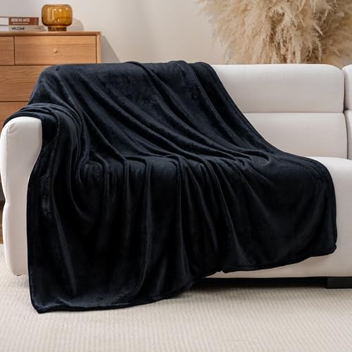 Luxury Fleece Warm Throw Blanket, Soft Lightweight Velvety Plush Throw for Couch and Bed, Cozy Comfy for All Seasons(Black, 50×70 Inches)