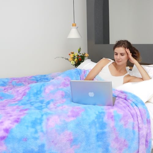 MUGD Blue Queen Size Blankets, Soft Fuzzy Plush Large Throw Blanket 90"x90"