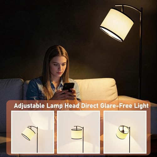 runjuly Floor Lamp with Table, Narrow Side Table with Charging Station