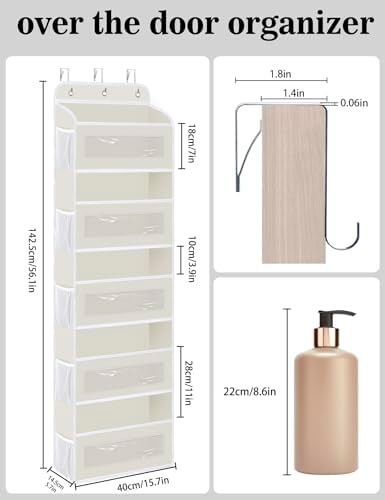 KYEVIS Over The Door Organizer, 5 Shelves Closet Door Hanging Organizer with 10 Mesh Pockets, Nursery Closet Organizer, Baby Essentials, Dorm Room Essentials for Girls