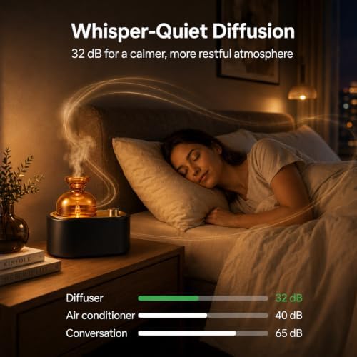 Waterless Essential Oil Diffuser, Rechargeable Cordless with Warm Light