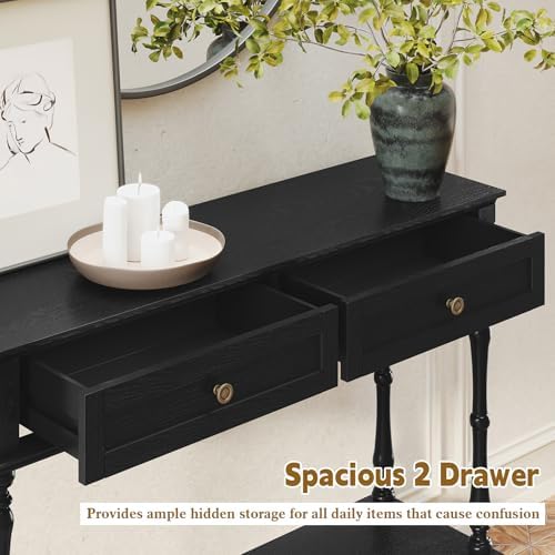 ARTPOWER Console Table for Entryway with 2 Drawers, 10 mins Assembly, Black