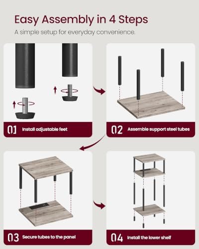 VASAGLE Side Table with Charging Station, 3-Tier Small Tall End Table