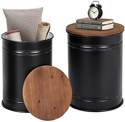 RUSTOWN Farmhouse Accent Side Table, Set of 2 Galvanized Storage Ottoman