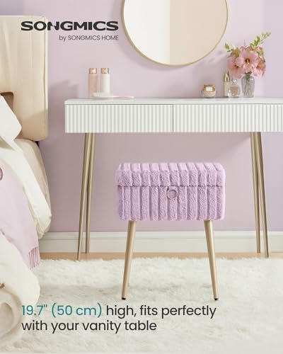 SONGMICS Vanity Stool Chair with Storage, Metal Legs, Max. Load 440 lb