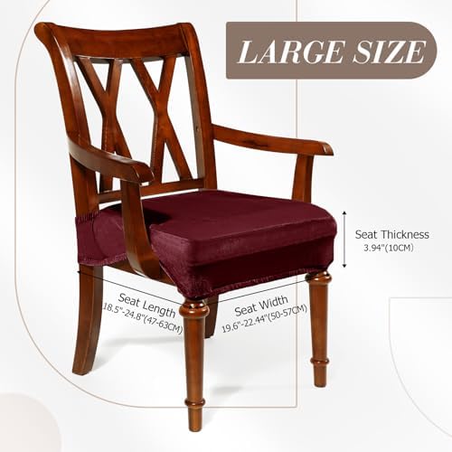 Havawish Extra Wide Dining Chair Seat Covers, Wine Red, Velvet, 1 Pcs