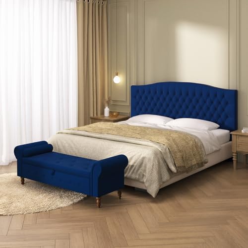 Furpopup Velvet King Size Headboard Only, Upholstered Wall Mount, Navy Blue