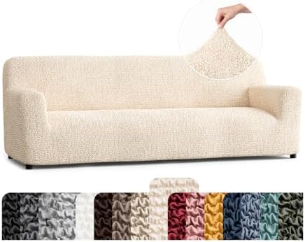 PAULATO Premium Stretch Couch Covers for Sofa - Sofa Chair Cover Washable, Dogs & Pets Friendly - Elastic Polyester Loveseat Slipcovers - Non-Slip Love Seat Couch Covers - Cream (86"-120" Wide)