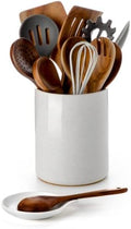 Ceramic Utensil Holder with Spoon Rest for Kitchen Counter, 6.4'' White