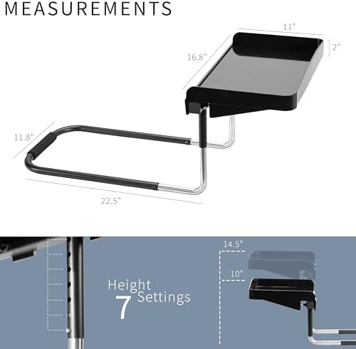 Height Adjustable Under Mattress 17 inch Bedside Shelf, Works with Lofts and Beds Without Frames, Heavy Duty Storage Tray, Fits Laptops, Books, and Drinks, Nightstand Alternative, Black