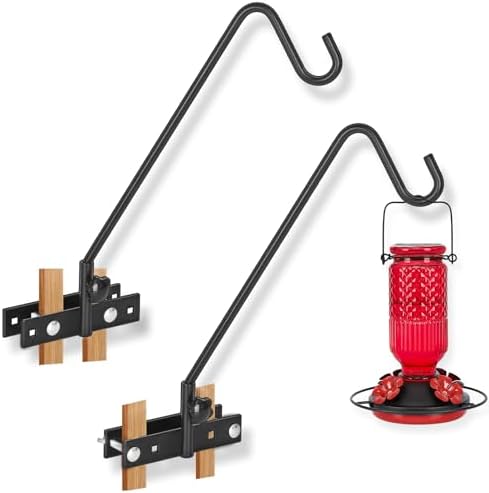 FEED GARDEN 2 Pack 13.5 Inch Deck Hooks for Vertical Railing, Adjustable Deck Bird Feeder Hanger for Hanging Lanterns, Wind Chimes, Flower Baskets, Suet Feeders