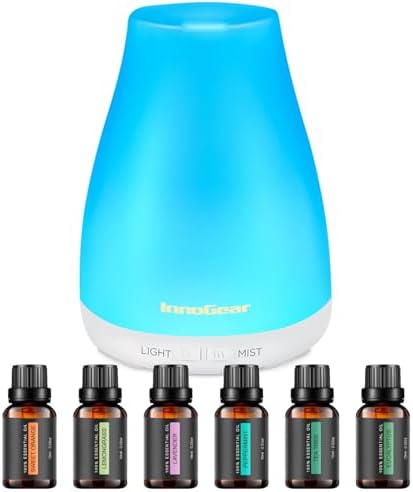 InnoGear 100ml Essential Oil Diffuser for Home with 6 Oils Gift Set, White