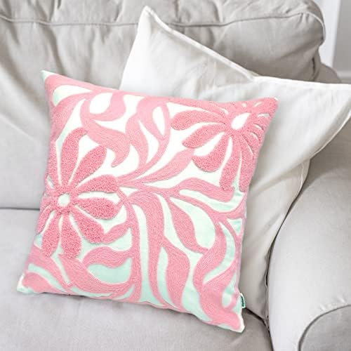 Alysheer Floral Embroidered Throw Pillow Cover 18"x18" 1pc, Light Pink