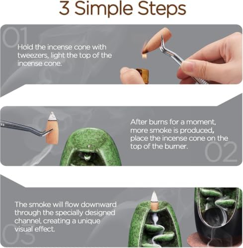 SPACEKEEPER Ceramic Backflow Incense Holder Waterfall Incense Burner, Green