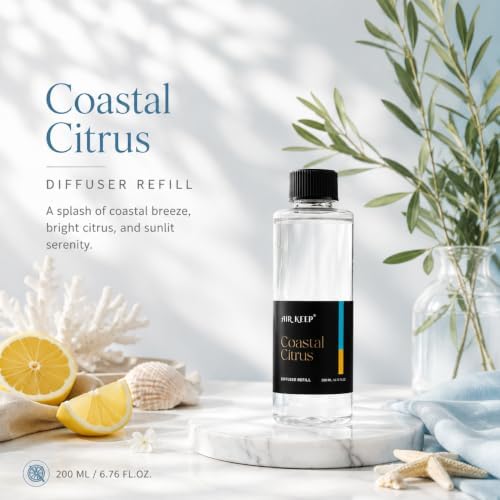 Airkeep Coastal Citrus Reed Diffuser Refill – 6.76 fl oz – Premium Scented Oil for Home Aromatherapy – Long-Lasting Fragrance for Reed Diffusers – Perfect for Bathroom, Bedroom & Home Decor
