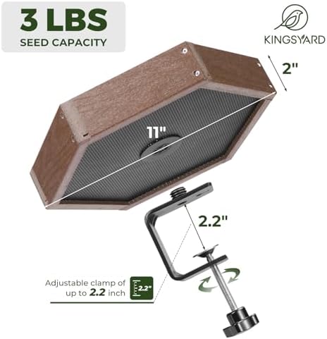 Kingsyard Clamp-On Deck Bird Feeder for Balcony Railings, No Drill
