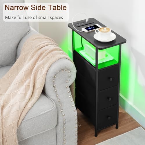 LOAKEKEL Narrow End Tables Living Room Set of 2 with Charging Station