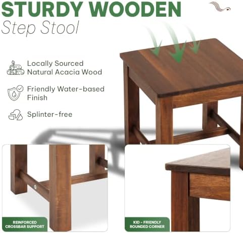 12" Wooden Step Stool, Small Wood Stool for Bathroom, Kitchen - Walnut
