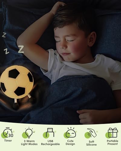 YISUN Soccer Night Light for Boys Light Up Football Lamp Dimmable Rechargeable Silicone Night Light Home Decor Birthday Christmas Gifts for Kids