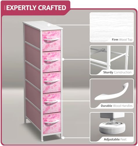 Sorbus 5-Drawer Narrow Dresser for Bedroom (Tie Dye Pink)