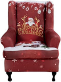 HAOYONG Christmas Stretch Wingback Chair Cover 2 Pieces Wing Chair Slipcover Printed Wingback Armhair Slipcover Wingback Washable Sofa Covers Christmas Decoration Furniture Protector for Armchair